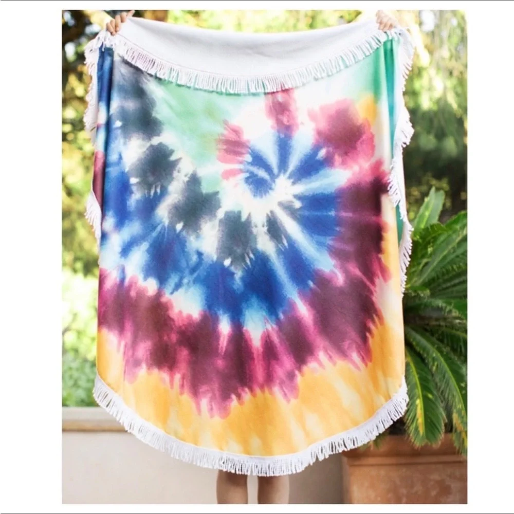 Ruggine tie-dye round beach towel / throw/ blanket with Fringes. Soft. Vibrant. - Picture 1 of 3